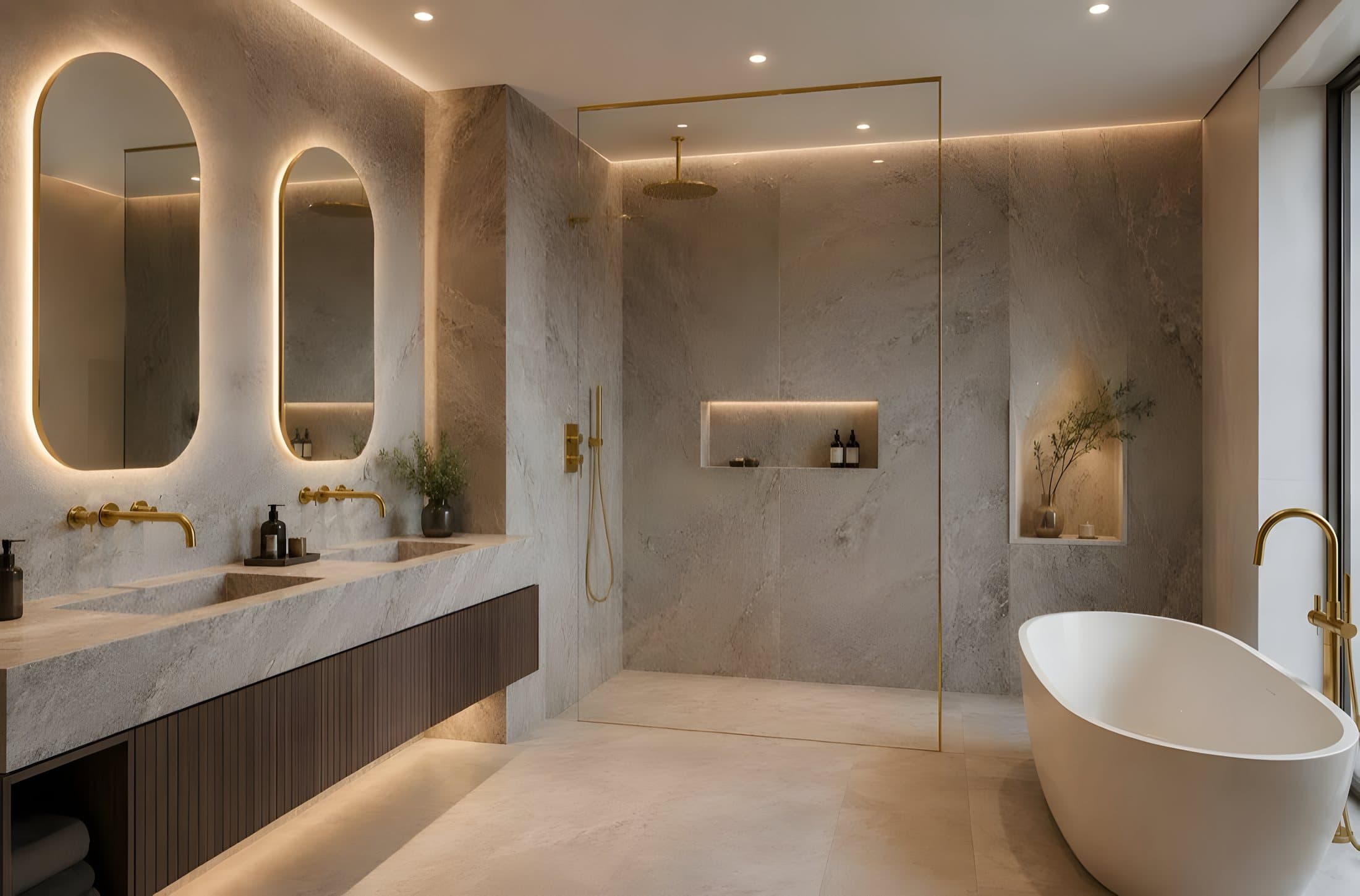Bad mit Naturstein und freistehender Wanne, Visualisierung