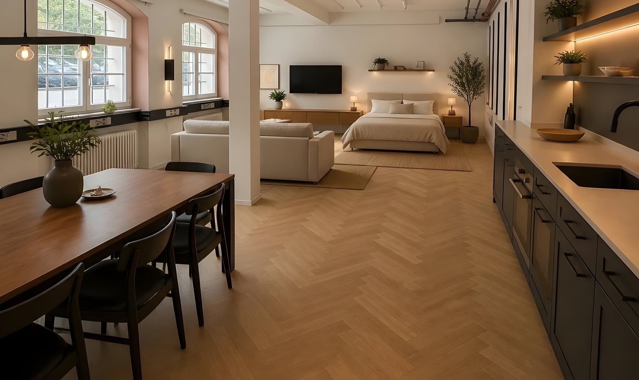 Ferienapartment mit offenem Wohn- und Schlafbereich, Visualisierung
